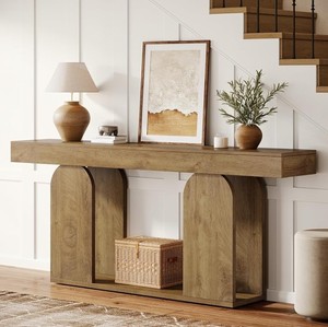 Mesa Consola Moderna de Madera Maciza con Estante de Almacenamiento y Base de Trípode para Entrada o Sala de Estar - Product Image 3