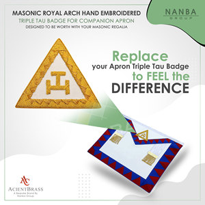 NANBA GROUP Hand-Embroidered Royal Arch Triple Tau Badge Gold Bullion Wire Beads 6.5cm X6.5cm <b>Sew</b>-On Customizable Garment Use - Product Image 2