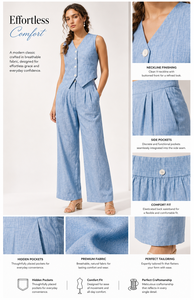 Conjunto de Ropa Casual a Cuadros con Aspecto de Lino para Mujer, Chaleco sin Mangas con Botones, Pantalones Anchos, Conjunto de 2 Piezas, Elegante, Talla XXS - Product Image 2