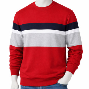 High Quality Cotton Fleece Long Sleeve <b>Pullover</b> Men's Striped Sweatshirt Casual Round Neck Patchwork <b>Jumper</b> - Product Image 1