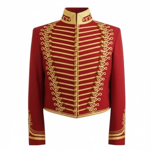Men's <b>Red</b> Double Breasted Military Style Jacket with Gold Embroidered Buttons Stand Collar Formal Winter Wear - Product Image 1