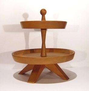 Minimalist Two Tier Dessert <b>Stand</b> with Wooden Plates and Metal Structure for Modern Table <b>Settings</b> - Product Image 2