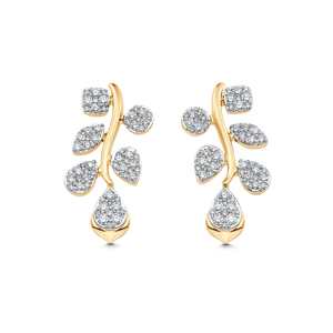Boucles d'oreilles pendantes de luxe plaquées or 18 carats avec diamants, forme végétale, taille brillant rond, bijoux de mariage pour femme - Product Image 1