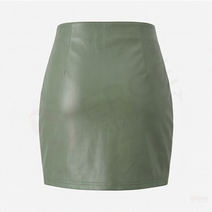 กระโปรงสั้นหนัง PU สีเขียวทรงเอไลน์สำหรับผู้หญิง แต่งซิปสไตล์โมโต - Product Image 2