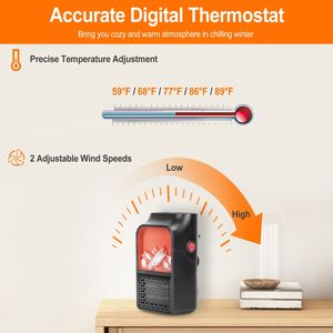 Calentador Eléctrico Enchufable de 800W con Chimenea Simulada, Rotación de 360 Grados, 2 Velocidades de Ventilación, Control Remoto y Temperatura Ajustable - Product Image 4