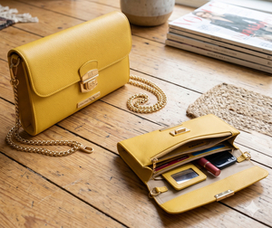 Bolsos cruzados amarillos con correas de cadena, cierre de broche, pequeña capacidad, elegante bolso de mano para mujer, minibolso de cuero para todas las estaciones - Product Image 1