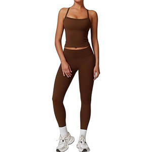 Conjuntos Deportivos para Mujer de Dos Piezas, Top Deportivo Cruzado con Tirantes y Leggings de Cintura Alta a Juego, Ropa Deportiva Elástica para Gimnasio - Product Image 1