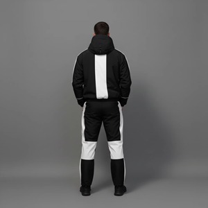 Men's Black White Color Blocking Tracksuit Hooded Full Zip Sporty Breathable <b>Polyester</b> <b>Jogger</b> Set Autumn Wear - Product Image 3