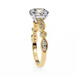 Anillo de Compromiso de Diseño Único en Oro Amarillo de 14K con Diamante de Corte Cojín de 2.5 CT, Certificado IGI, Diamante Cultivado en Laboratorio, Regalos de Aniversario y Boda - Product Image 3