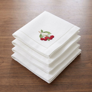 Servilletas de Tela Personalizadas al por Mayor, Bordadas con Diseño de Cereza, con Dobladillo, de Algodón, Reutilizables, para el Hogar, Bodas y Eventos - Product Image 2
