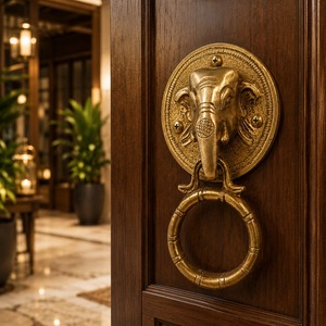 SHUBHAM Antique Brass Gold-Plated Handmade <b>Elephant</b> Door Knocker Ring Pull Traditional Animal Design <b>Decorative</b> Handle Outdoor - Product Image 2