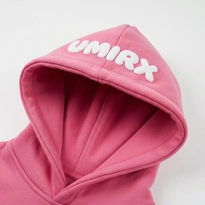 Sweat-shirt à capuche rose unisexe, pull-over avec poche avant, imprimé en relief pour un motif cœur, streetwear décontracté, hiver, 100% coton - Product Image 3