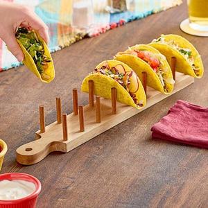 Support à tacos moderne en bois, planche de service artisanale en acacia pour restaurant, café, cuisine, salle à manger, spécialités mexicaines - Product Image 6