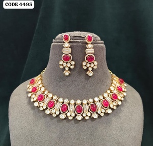 Gold Plated <b>Ruby</b> Red Kundan <b>Necklace</b> Set with CZ Diamond Floral Bridal Jewelry for Women Wedding Party Wear Sparkling CZ Jewelry - Product Image 1