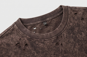 เสื้อยืดแขนยาวผู้ชายไซส์ใหญ่ สไตล์ดิสเทรส สตรีทแวร์ ผ้าฝ้าย 100% คอกลม ไหล่ตก - Product Image 4