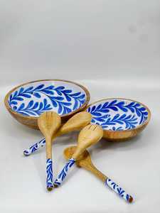Bols en bois avec motif de feuilles bleues, design traditionnel chinois, pour servir les aliments, offrir en cadeau - Product Image 4