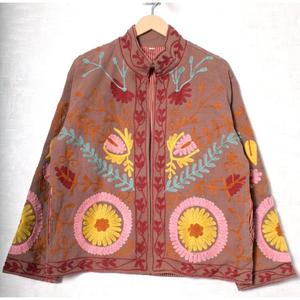 Chaqueta de Moda Bohemia Tejida a Mano con Cuello Alto y Bordado de Algodón Transpirable para Invierno, Estilo Suzani, para Mujer - Product Image 1