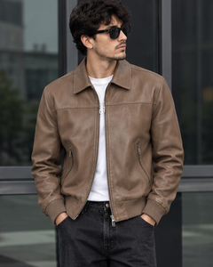 Chaqueta de Motociclista Casual para Hombre, de Cuero Sintético Marrón, con Capucha, Cuello Redondo, Cierre de Cremallera, Transpirable y de Secado Rápido - Product Image 2