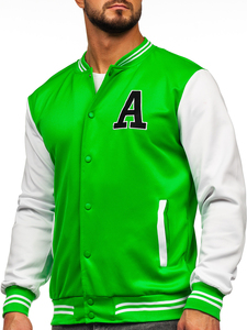 Infexion Sports Green Varsity <b>Jacket</b> Men's Regular Fit Pullover Sporty Style Heat Transfer Print Back Logo White Sleeve - Product Image 1