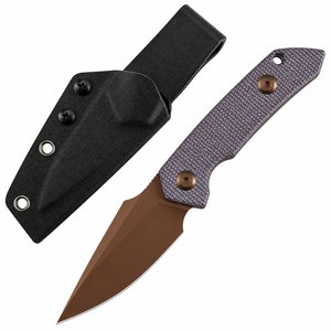 Couteaux à lame fixe gris et bronze avec manche texturé gris, lame finition bronze, étui de protection noir pour le camping en plein air - Product Image 6