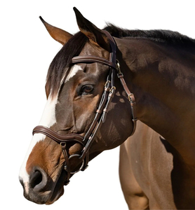 Brida Snaffle con cabezal anatómico y narquiler de salto, de cuero acolchado suave, estilo inglés, hecha a mano para caballos - Product Image 1