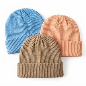 Personalized Rib Knit Cuffed <b>Beanie</b> Custom Embroidered Winter Knit <b>Hat</b> Folded Cuff Soft Acrylic Cap Adjustable Casual <b>Men</b> Women - Product Image 1