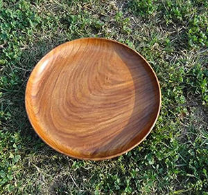 Assiette de service en bois vintage bohème rustique biodégradable écologique de 10 pouces, faite à la main, compatible micro-ondes, vente en gros - Product Image 5