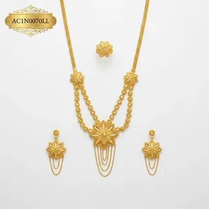 ชุดสร้อยคอยาวชุบทองลายดอกไม้คลาสสิกพร้อมต่างหูเข้าชุด เครื่องประดับเจ้าสาวสำหรับผู้หญิง - Product Image 2