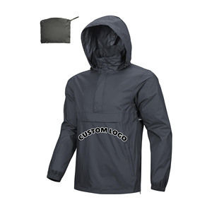 CONX Custom Logo Men's Waterproof Quilted Hooded Anorak Windbreaker <b>Jacket</b> Quarter-Zip <b>Lightweight</b> Nylon Outerwear Pockets - Product Image 1