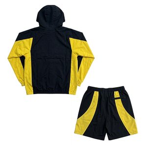 High Demanding Custom Logo Yellow Black Men's Acid Wash Printed Nylon <b>Wind</b> <b>Breaker</b> Sets Streetwear Summer Outdoors Hoodie Shorts - Product Image 4