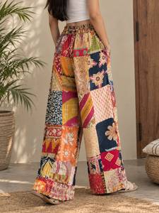 Pantalones de patchwork coloridos, pantalones de moda boho hippie, pantalones de algodón Kantha al por mayor, pantalones de patchwork boho para mujer - Product Image 1