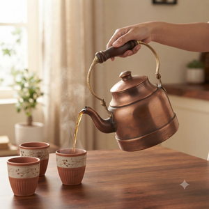 Bouilloire à thé vintage en cuivre artisanale avec couvercle et poignée en laiton, théière vintage pour cuisinière, pot à eau bouillante et à café - Product Image 3