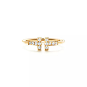 Anillo Abierto de Doble Barra en Oro Amarillo de Lujo con Diamantes Redondos Cultivados en Laboratorio - Product Image 1