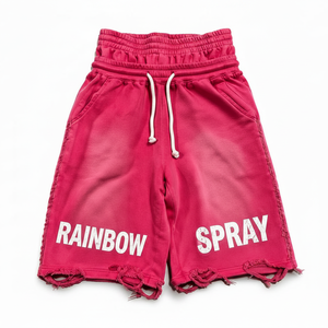 Shorts d'été personnalisés pour hommes, vente en gros, shorts en coton épais pour hommes, shorts effet pulvérisation arc-en-ciel, fournisseur, shorts rétro délavés à double taille - Product Image 1
