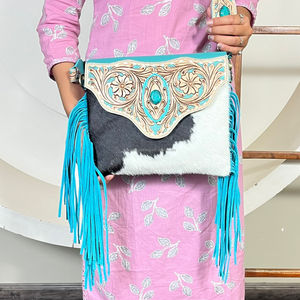 Sac bandoulière en cuir de vachette véritable fait main, à franges, motif designer, nouvelle collection, idéal pour femme – Vente flash premium - Product Image 5