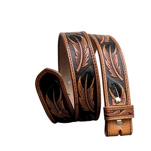 Cinturón de Cuero Occidental de Calidad de Exportación para Hombre, Tallado y Pintado a Mano, con Grabado Floral en Relieve, Cinturón Vaquero de Cuero - Product Image 1