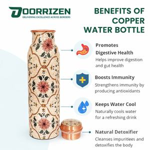 Bouteille d'eau en cuivre pur 1 litre 34 oz, faite à la main, anti-fuite, bouteille de santé ayurvédique pour le sport, la remise en forme, le yoga, la salle de sport - Product Image 5