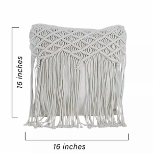 Embroidery Boho Home Décor Cushion <b>Cover</b> Macramé Cotton Handcrafted Square Pillow <b>Throw</b> <b>Cover</b> for Couch Bed 16 x 16 inch - Product Image 5