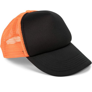 Gorra Trucker Unisex de Malla, Negra con Bloques de Color Naranja, de 6 Paneles, Ajustada, Casual, para Primavera/Verano - Product Image 3