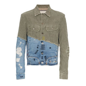 Chaqueta de mezclilla para hombre estilo workwear con patchwork, cuello vuelto, abotonadura sencilla, deshilachada, lavada, corte regular, para otoño - Product Image 1