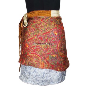 Silk <b>Beach</b> Wear <b>Wrap</b> Mini Skirt Wholesale Vintage Indian Boho Hippie Silk Mini Skirt Ethnic Sari Washable Natural Waistline - Product Image 1