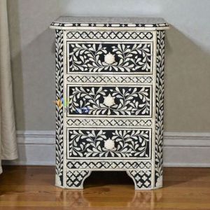 Cajonera Antigua con Incrustaciones de Hueso, Mueble de Mosaico Hecho a Mano, Mueble de Dormitorio de Lujo, Almacenamiento Decorativo, Acento Interior - Product Image 4
