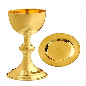 Polished Brass Chalice and Paten Set | Classic <b>Communion</b> <b>Cup</b> & Plate – DOUBLE VEE EXPORTS - Product Image 1