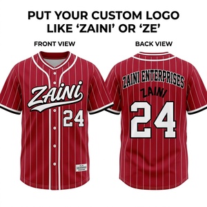 Maillot de baseball court en polyester respirant 180 GSM, rayures rouges, tricot performance, passepoil blanc, logo personnalisé imprimé par transfert thermique - Product Image 1