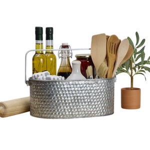 Porte-ustensiles en métal galvanisé à 4 compartiments avec poignée en bois, organiseur de rangement pour couverts et ustensiles de cuisine - Product Image 5