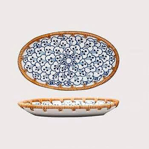 Assiette à dessert écologique en bambou, style vintage, support pour salade de fruits, plateau ovale en rotin, vaisselle florale, ensemble multi-pièces - Product Image 6