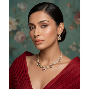 Shravani Heritage Delicate <b>Gold</b> Plated Zircon Bridal Necklace & Earring <b>Set</b> - Product Image 1