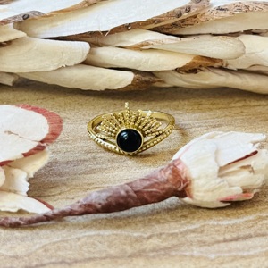 High Demand Sunburst Tribal Chevron <b>Ring</b> Black Onyx Gold Plated Brass <b>Ring</b> <b>Statement</b> Bedded Handmade Wholesale Boho Womens <b>Ring</b> - Product Image 1