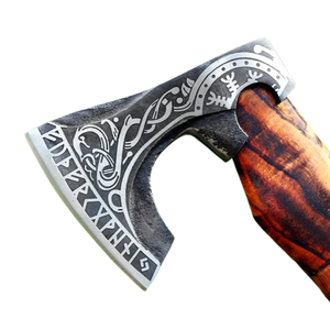 Hache Tomahawk artisanale avec manche en bois et fourreau en cuir, lame en acier forgé, hache de survie - Product Image 5