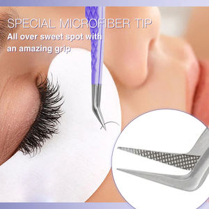 Pince à épiler de précision RMI Silver Tip Purple / Light Pink en acier inoxydable avec revêtement en poudre, pointe lisse, 5 pointes différentes, 10 mm - Product Image 6